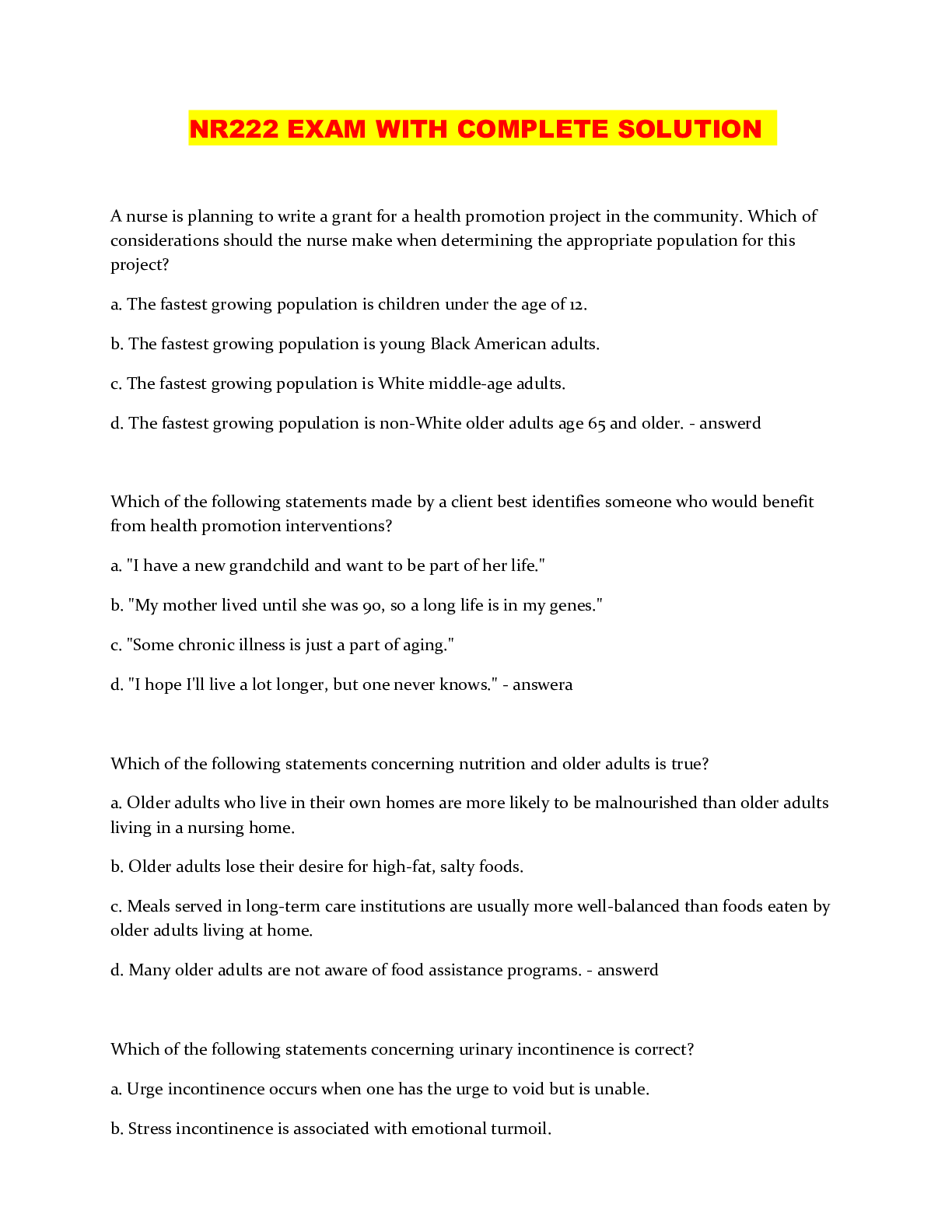 Preview image of NR222 EXAM WITH COMPLETE SOLUTION document